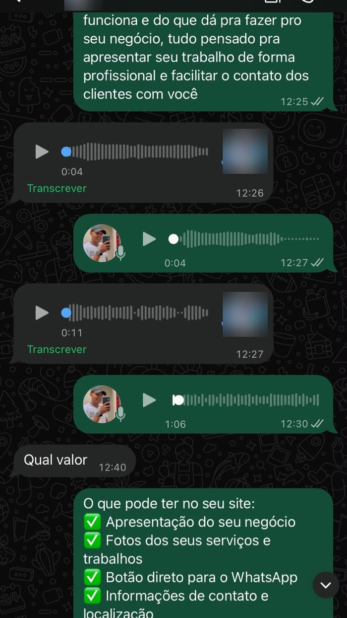 Conversa real com cliente pelo WhatsApp